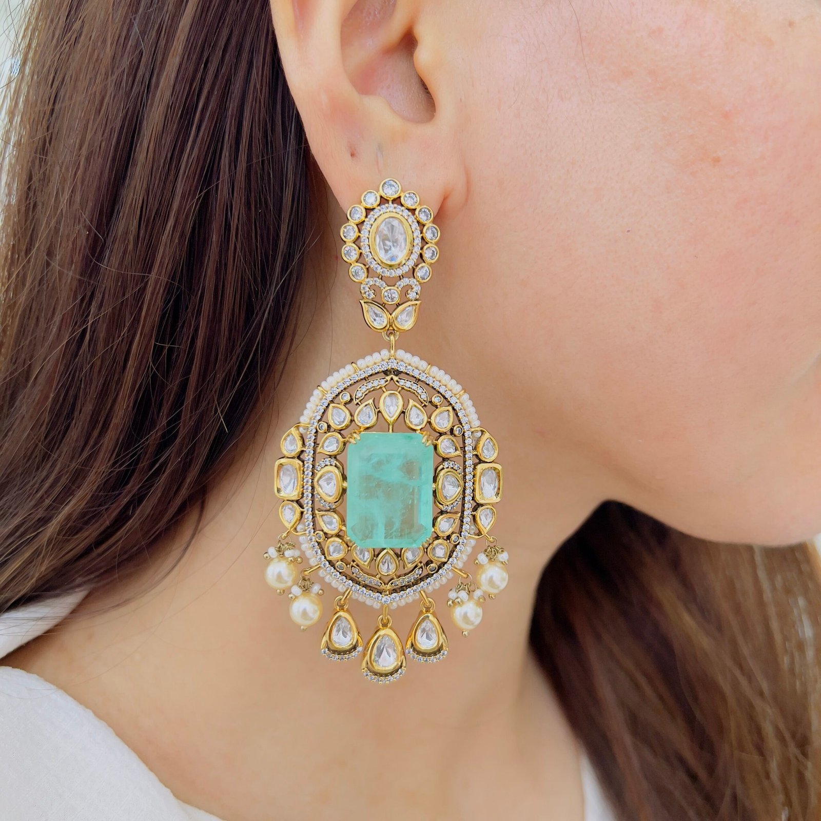 Elegant Stone Studded Designer Earrings - Image 3