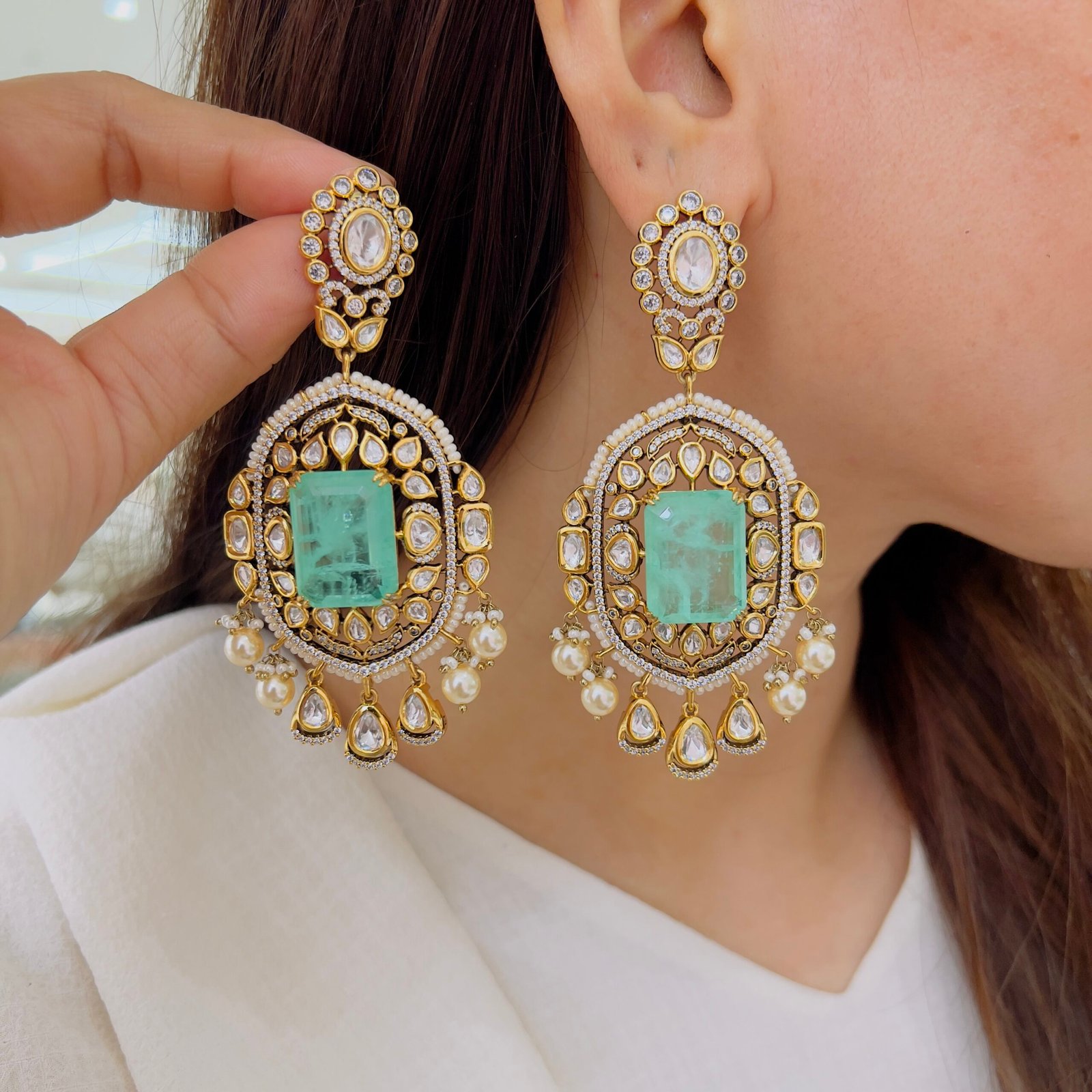Elegant Stone Studded Designer Earrings - Image 4