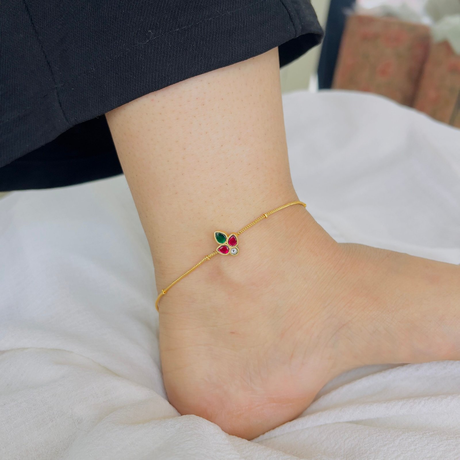 Royal Jadau Anklet with Traditional Elegance - Image 2