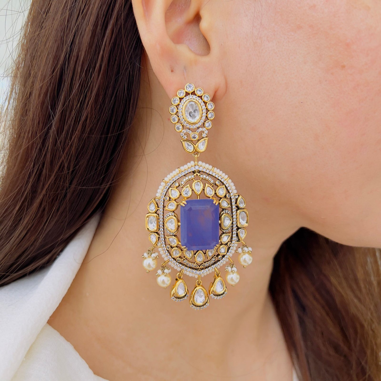 Elegant Stone Studded Designer Earrings - Image 5