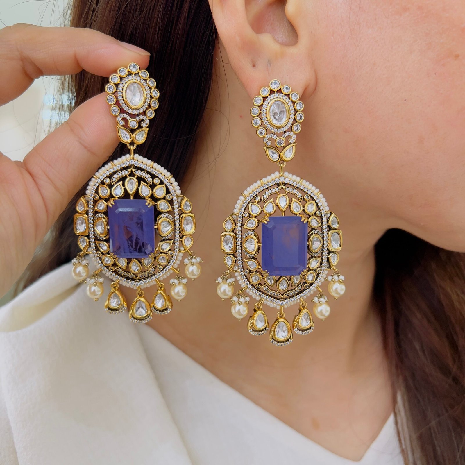 Elegant Stone Studded Designer Earrings - Image 6