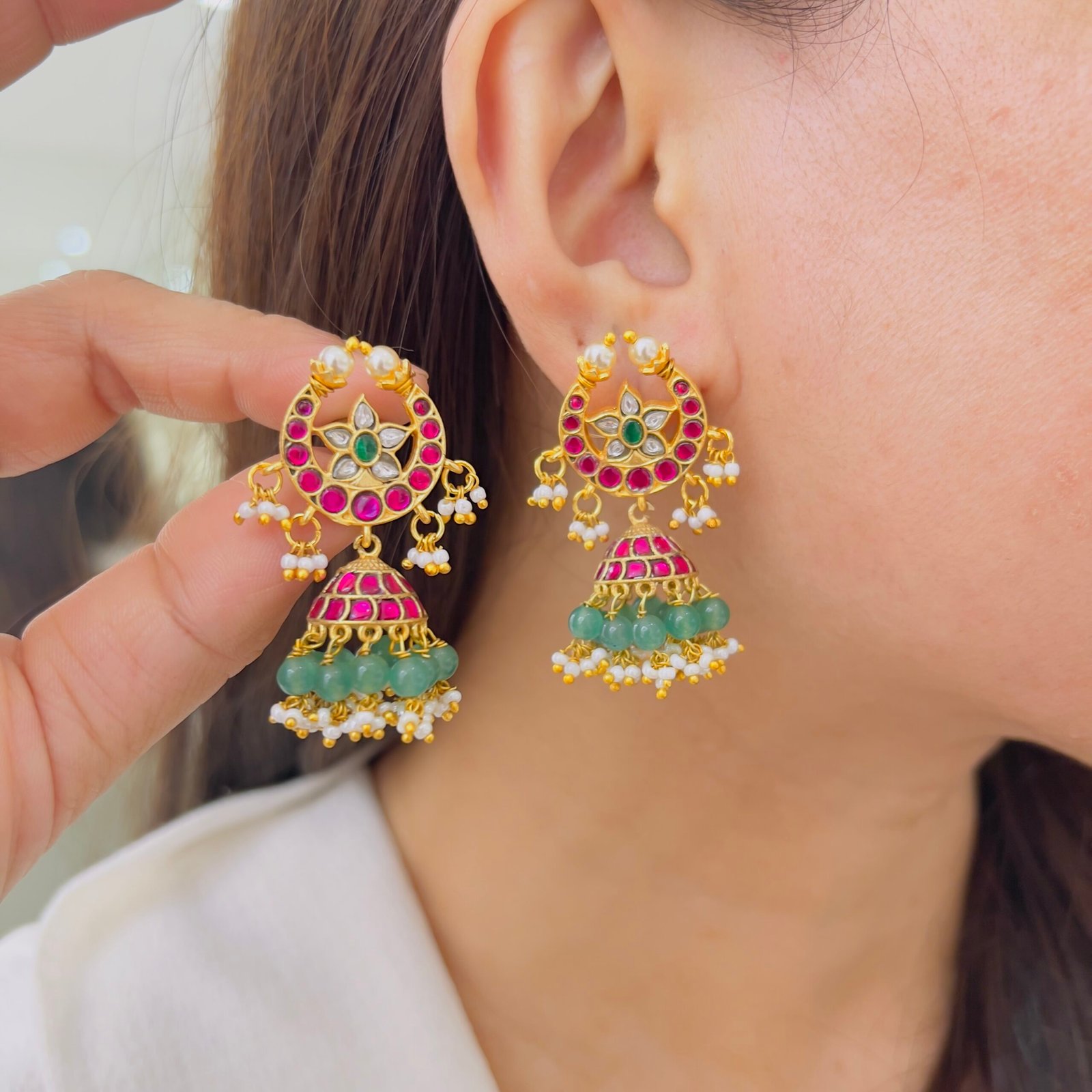 Statement Jadau Jhumkas with Royal Elegance - Image 2