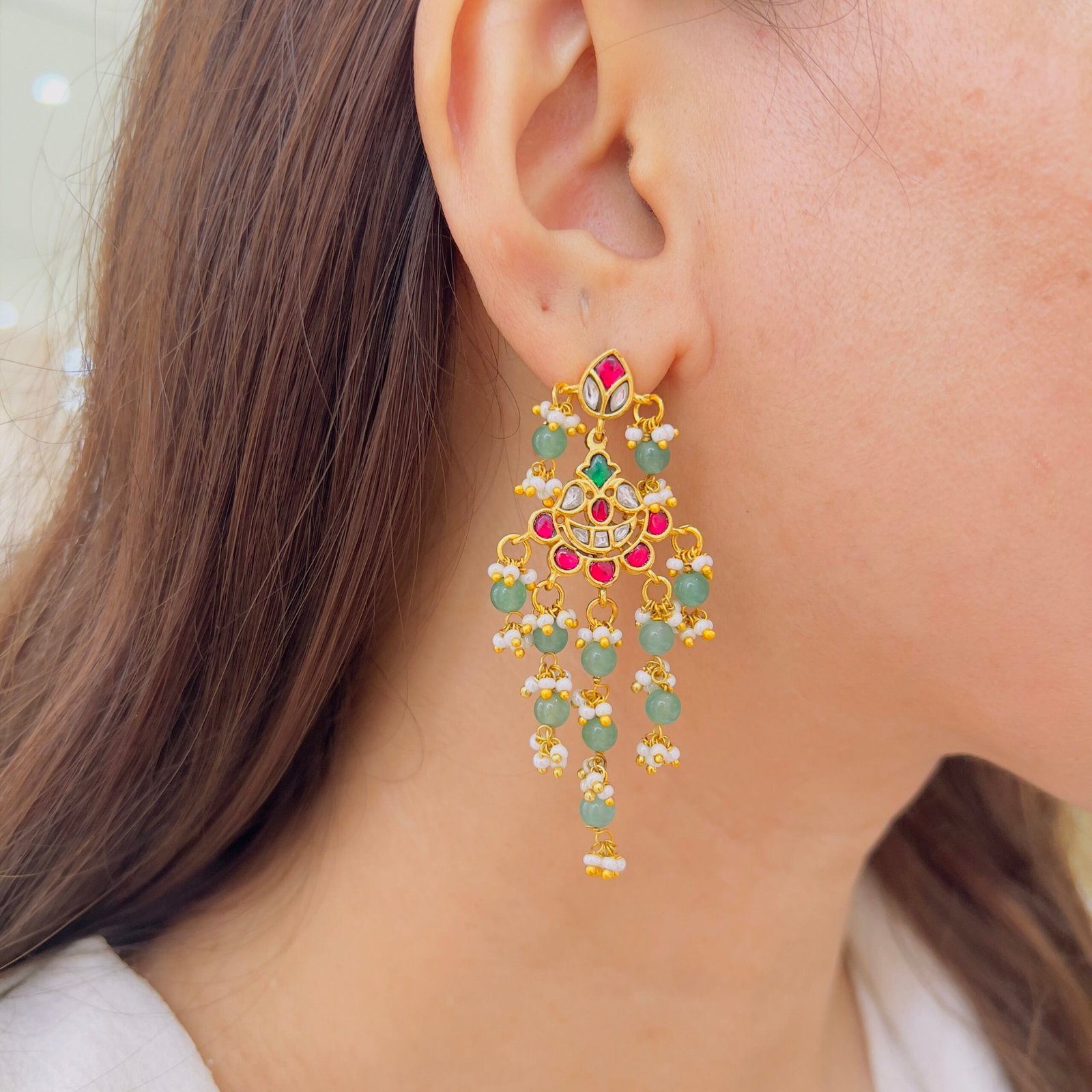 Graceful Jadau Earrings with Intricate Detailing