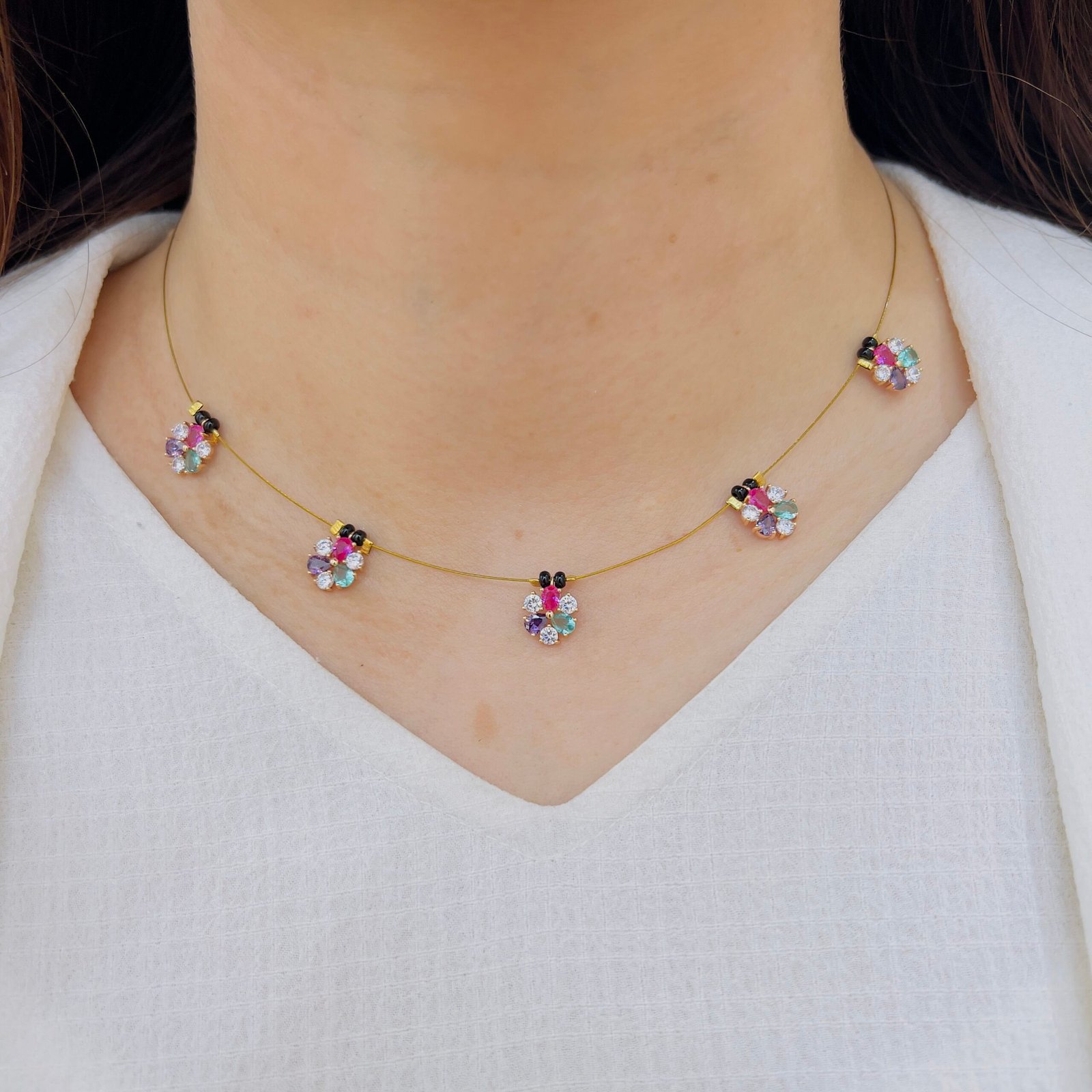 Delicate Floral Invisible Chain Set
