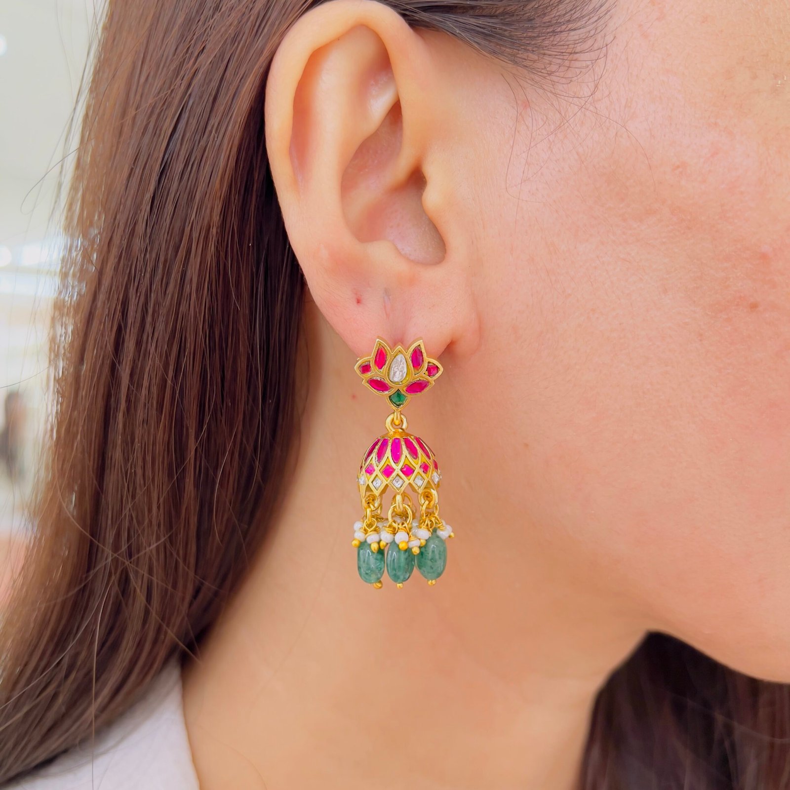 Traditional Floral Jadau Statement Earrings