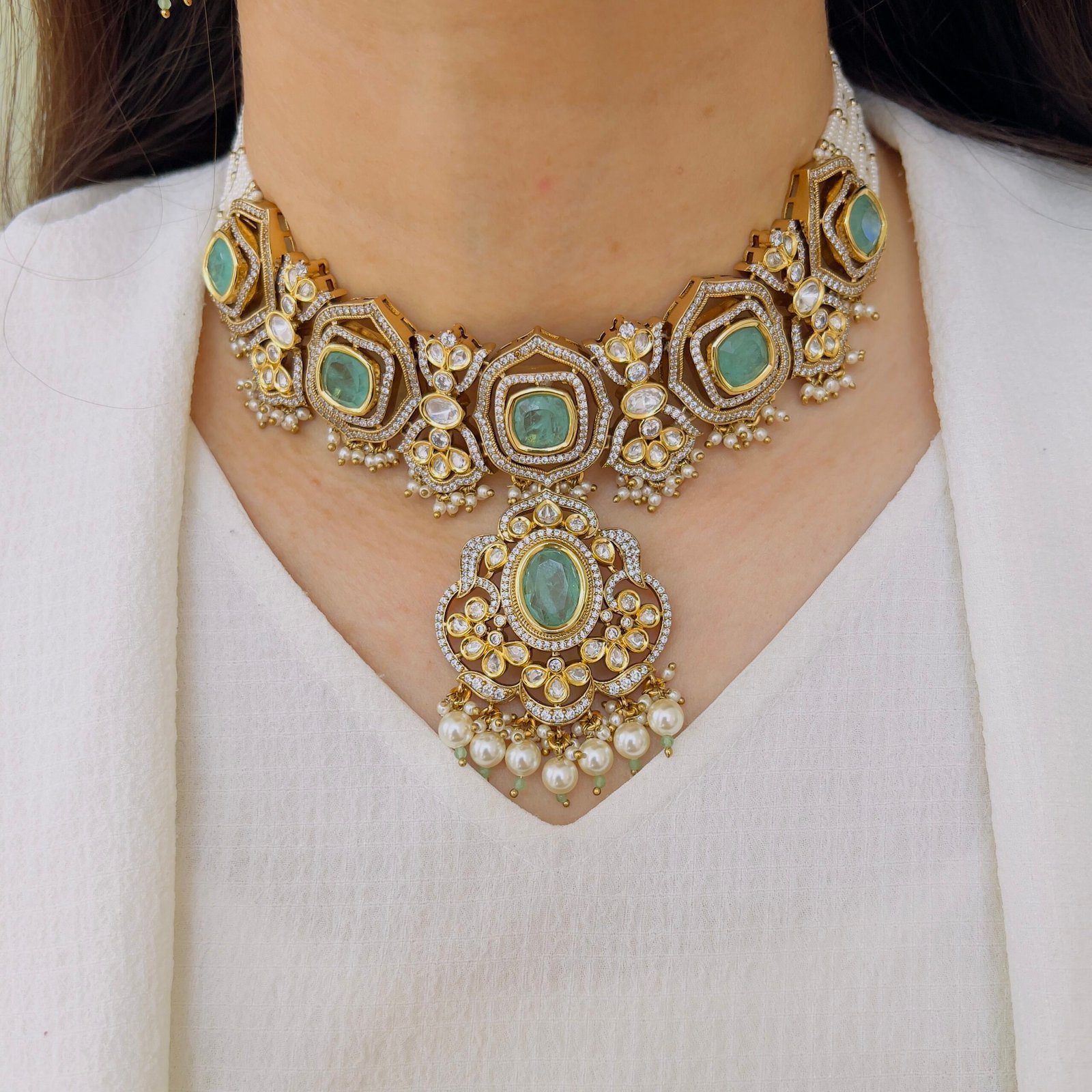 Majestic Amethyst-Purple & Ruby Polki Necklace with Statement Drops - Image 4