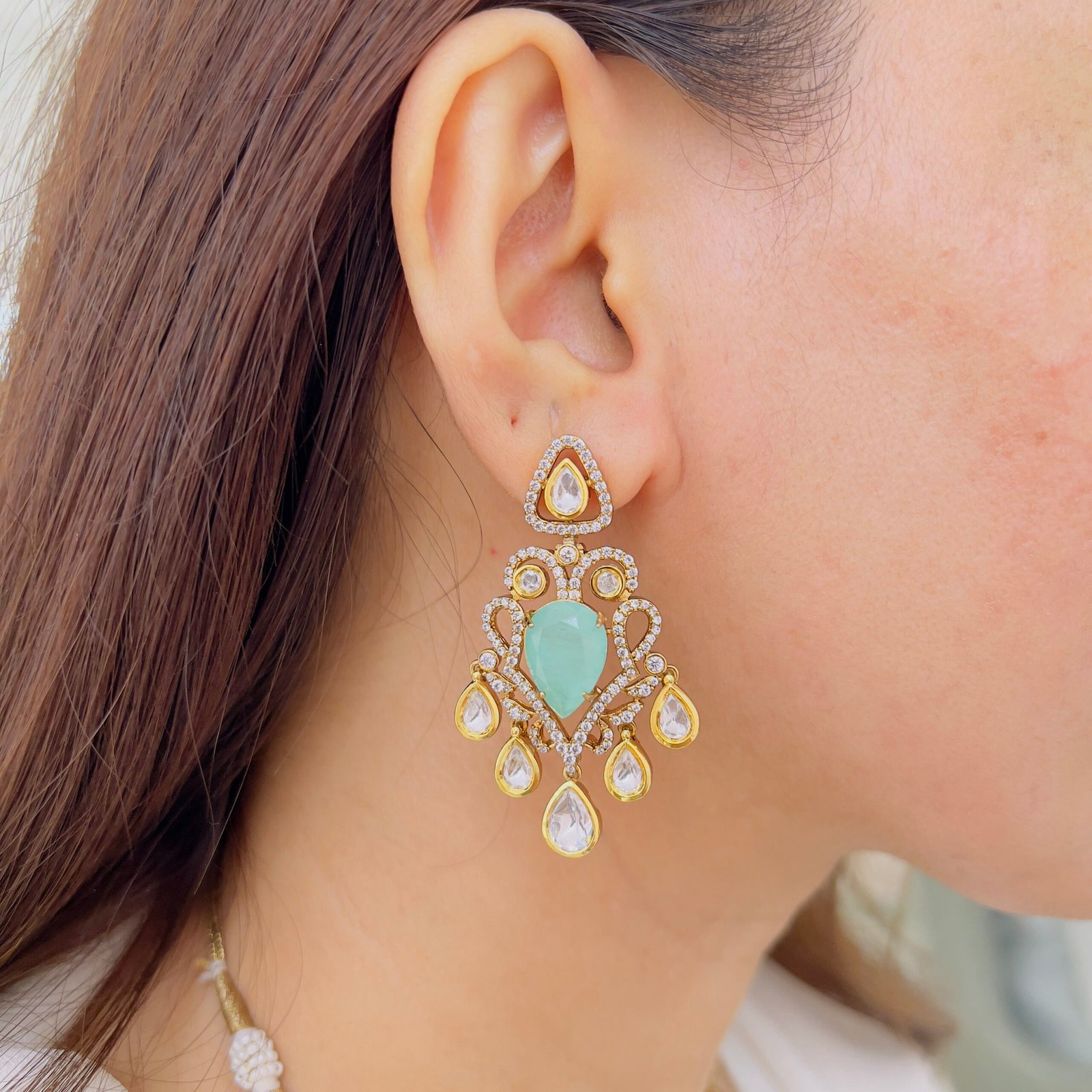 Royal Floral Kundan Choker with Ruby & Emerald Drops - Image 3