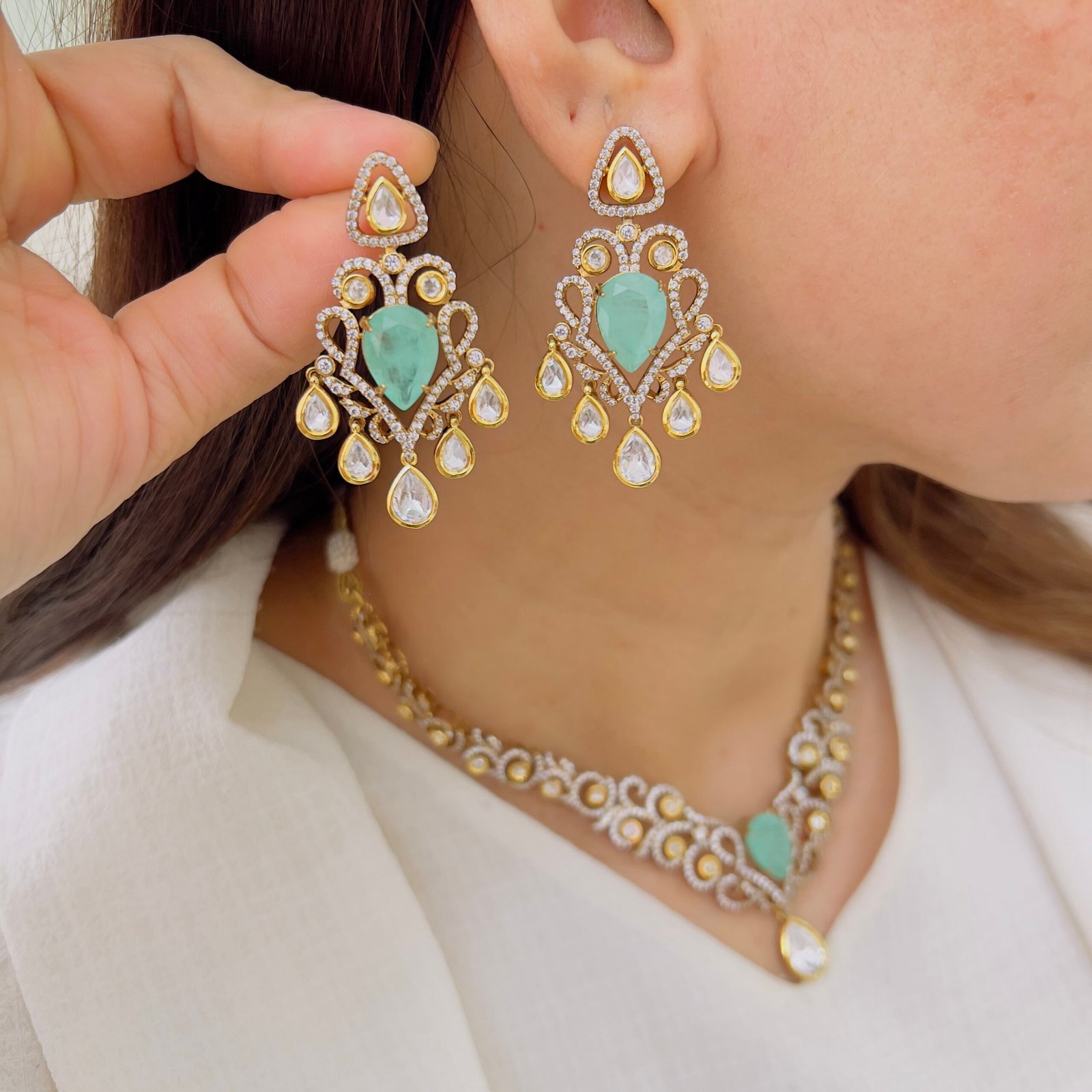 Royal Floral Kundan Choker with Ruby & Emerald Drops - Image 2