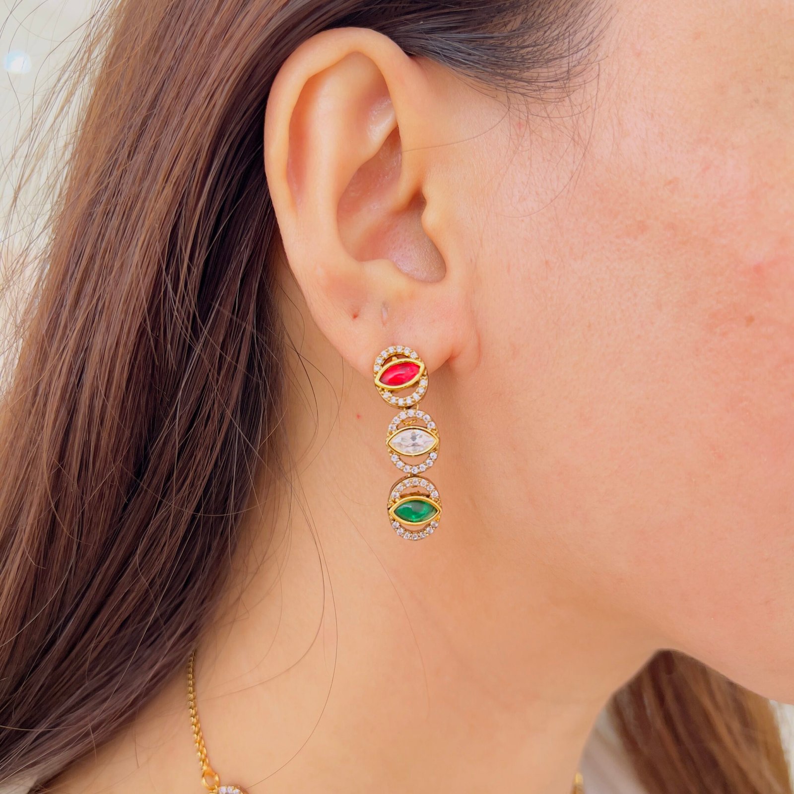 Navratna-Inspired Marquise Choker & Drop Earring Set - Image 3