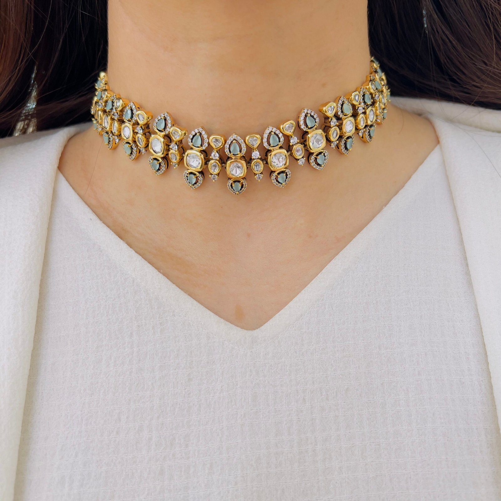 Sage Petal Kundan Choker Set