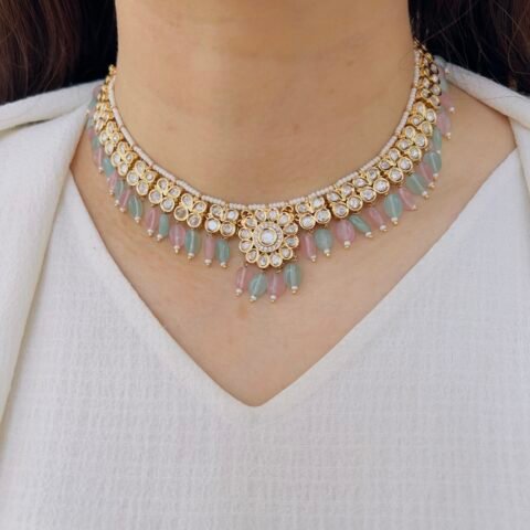 Pastel Harmony Kundan Choker & Jhumka Set