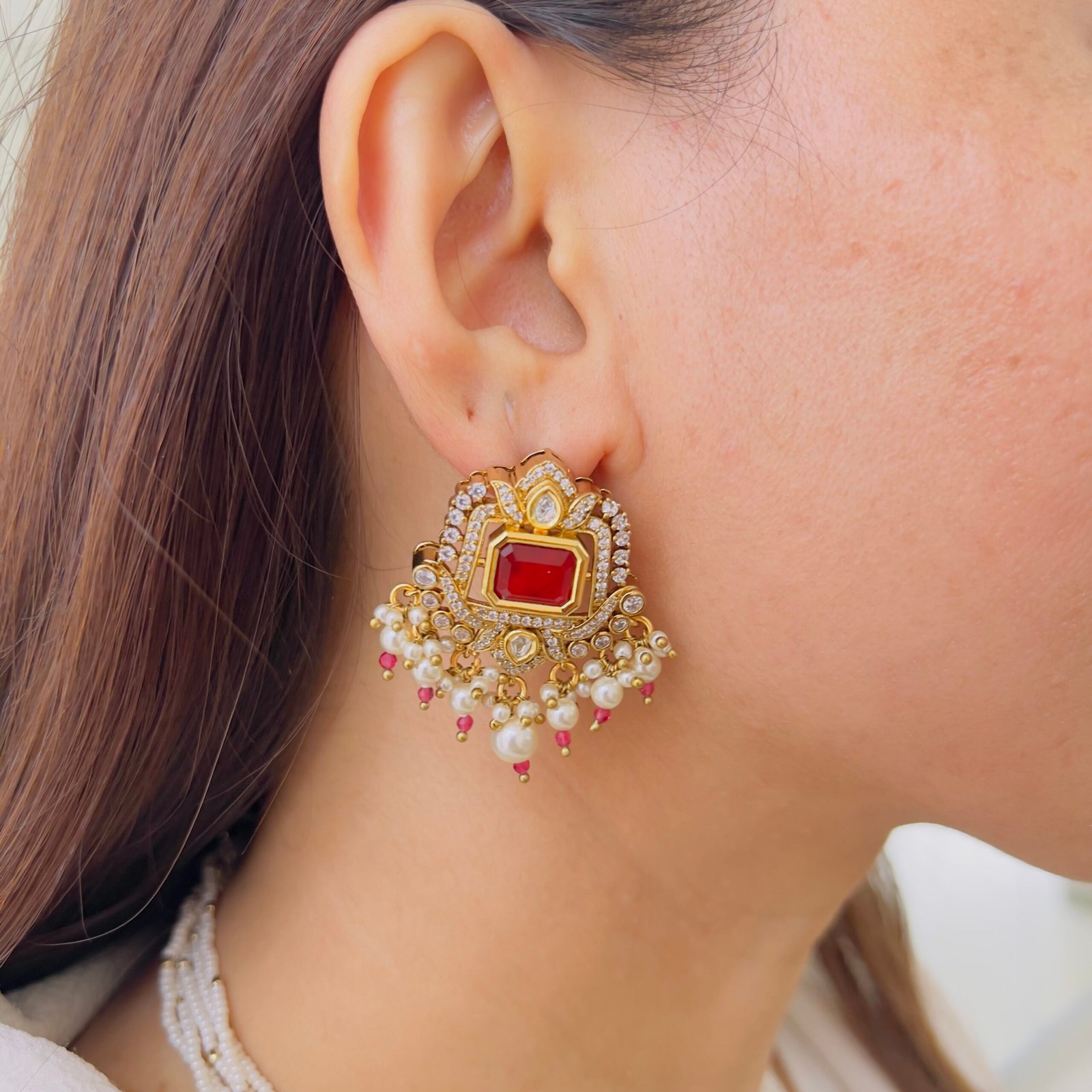 Majestic Amethyst-Purple Bead Mala with Ruby & Polki Statement Pendant - Image 4