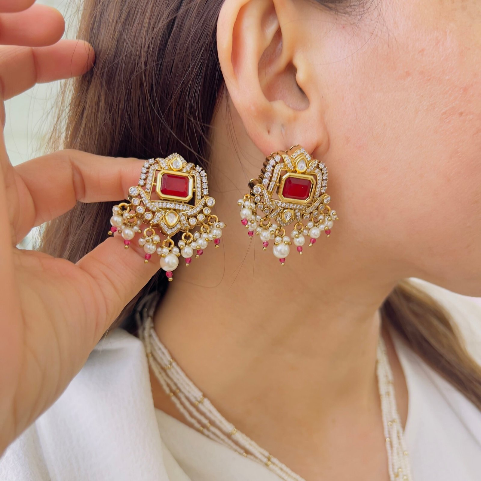 Majestic Amethyst-Purple Bead Mala with Ruby & Polki Statement Pendant - Image 2