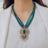 Deep Emerald & Ruby Polki Mala Set with Ornate Heritage Pendant