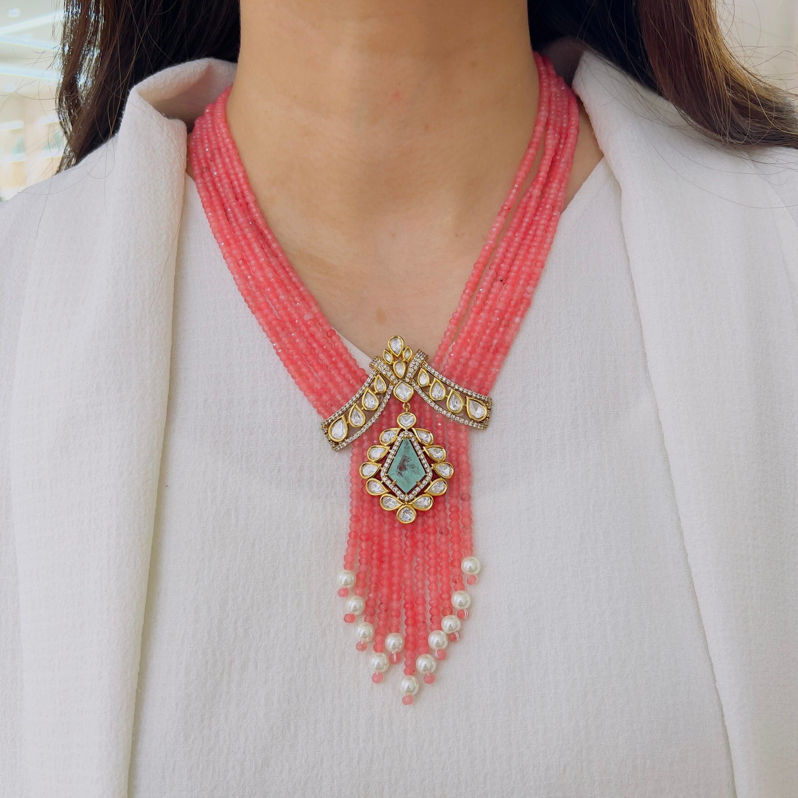 Pastel Perfection: Mint Emerald & Watermelon Pink Monalisa Bead Set