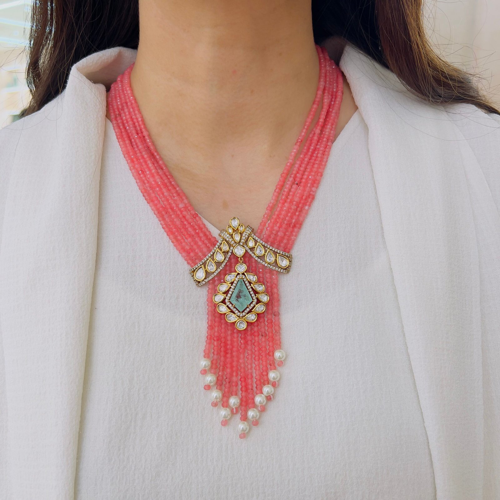 Pastel Perfection: Mint Emerald & Watermelon Pink Monalisa Bead Set - Image 5