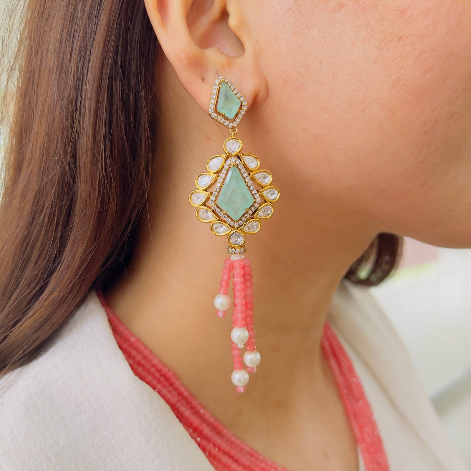 Pastel Perfection: Mint Emerald & Watermelon Pink Monalisa Bead Set - Image 4