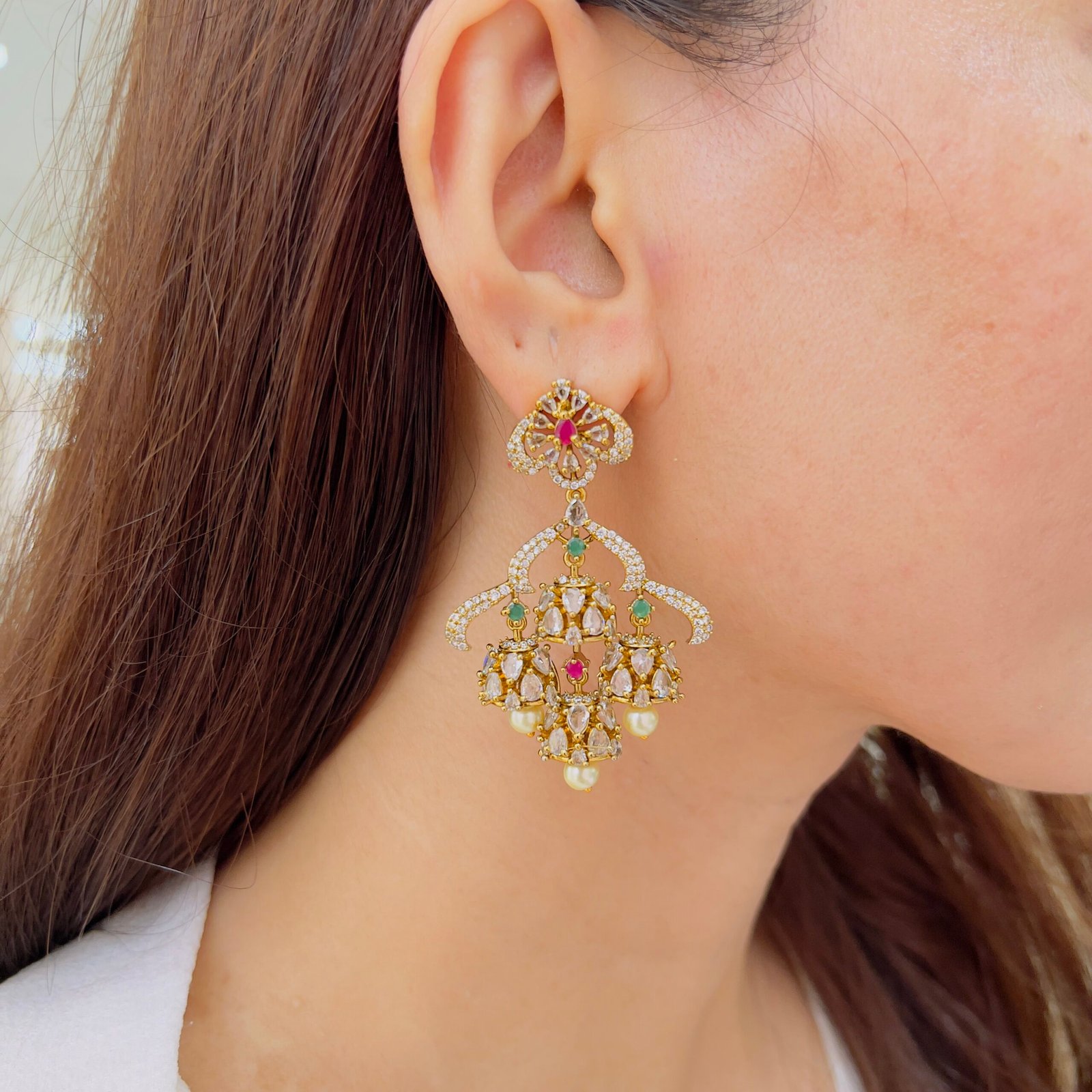 Victorian Elegance Multi-Jhumka Earrings - Image 3