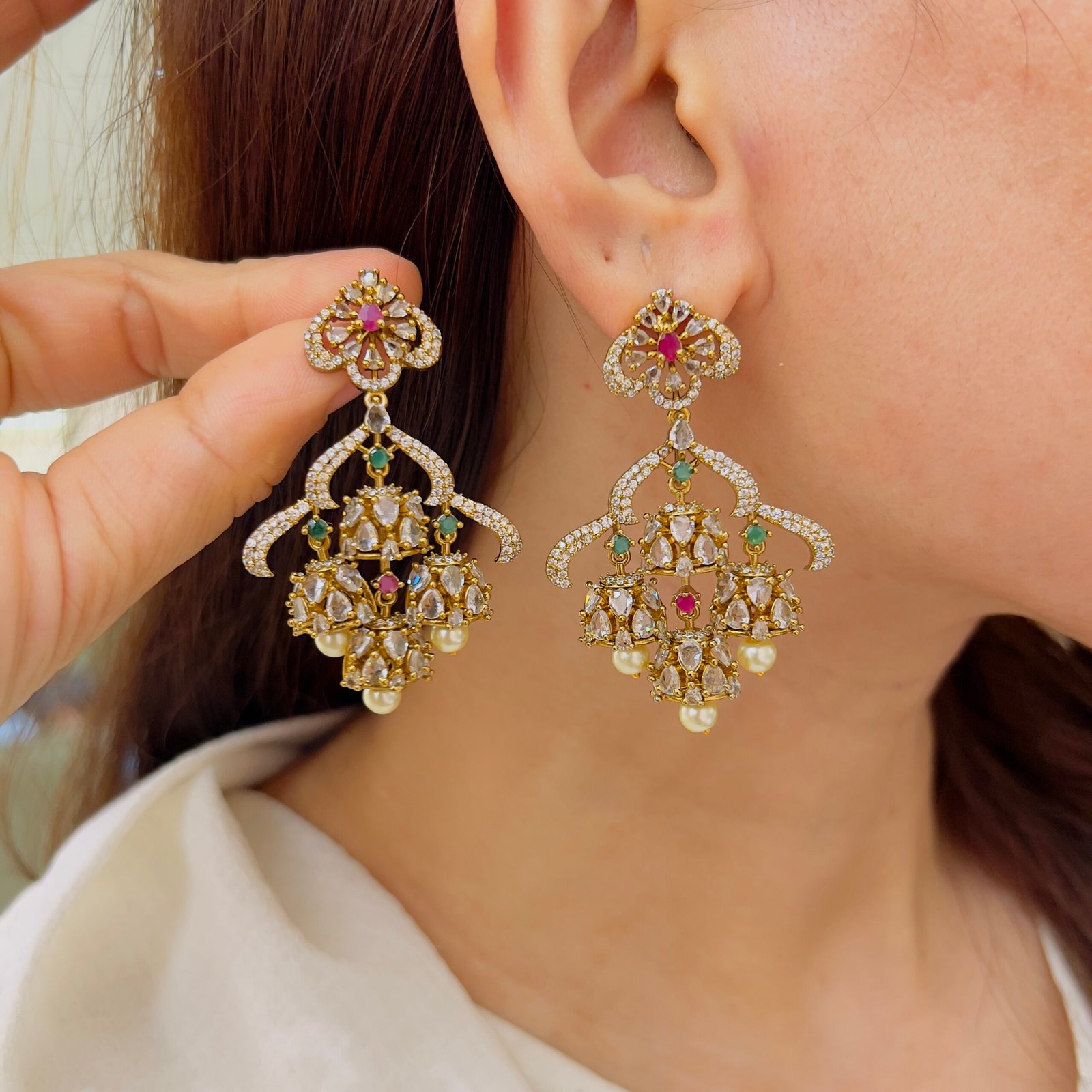 Victorian Elegance Multi-Jhumka Earrings - Image 4