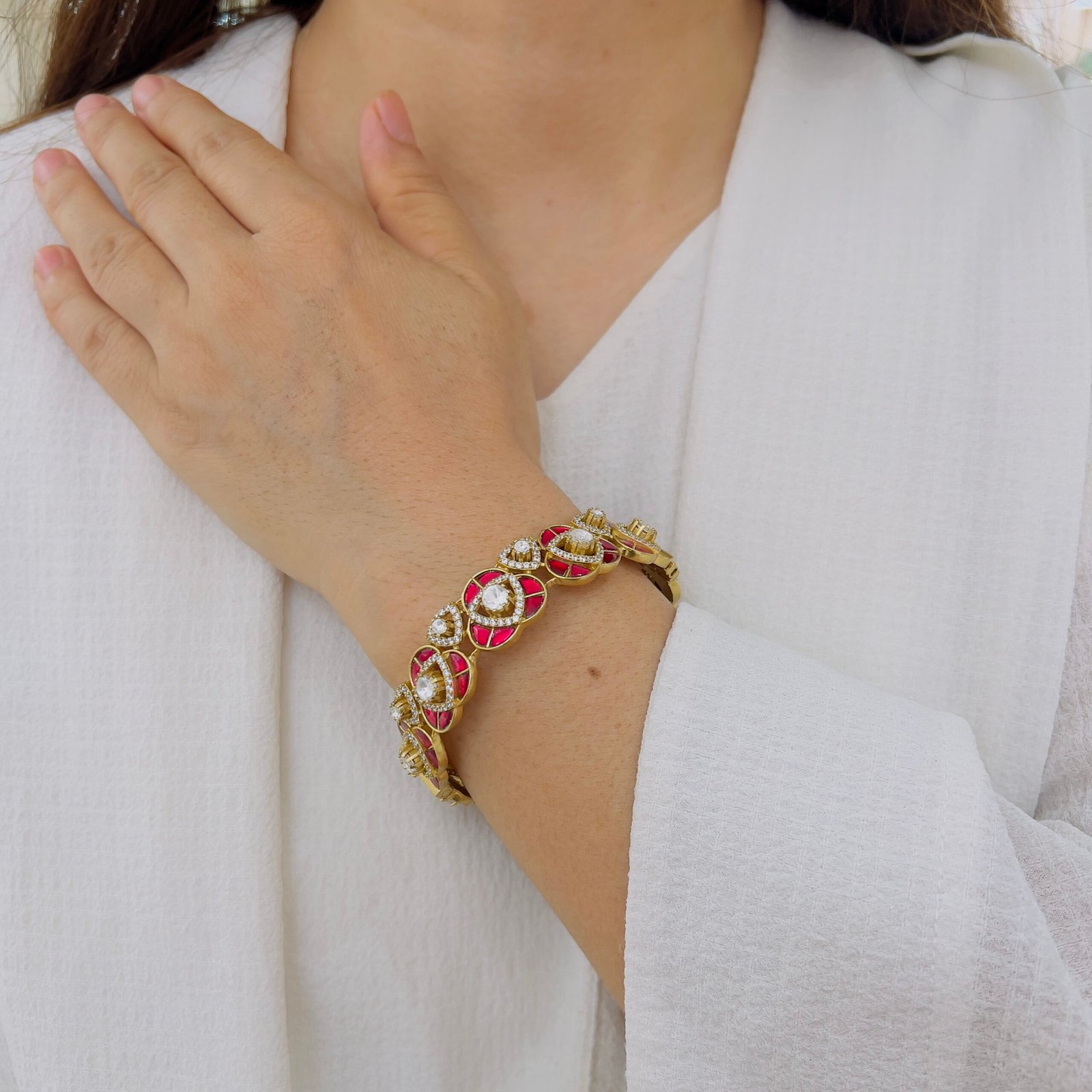 The Modern Monarch: Premium Gold-Plated Contemporary Jadau Bangle - Image 3