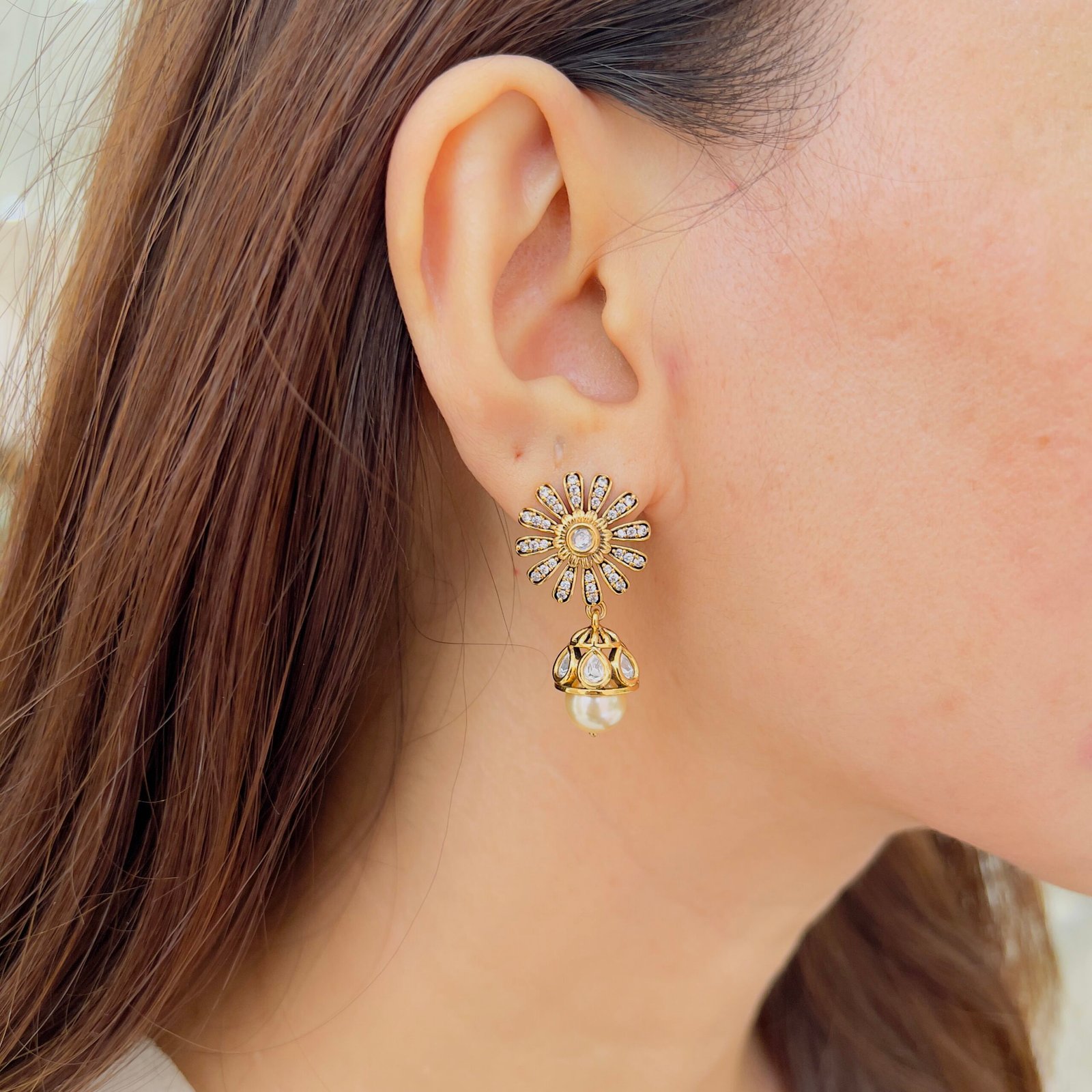 Sunflower Pearl Drop Earrings