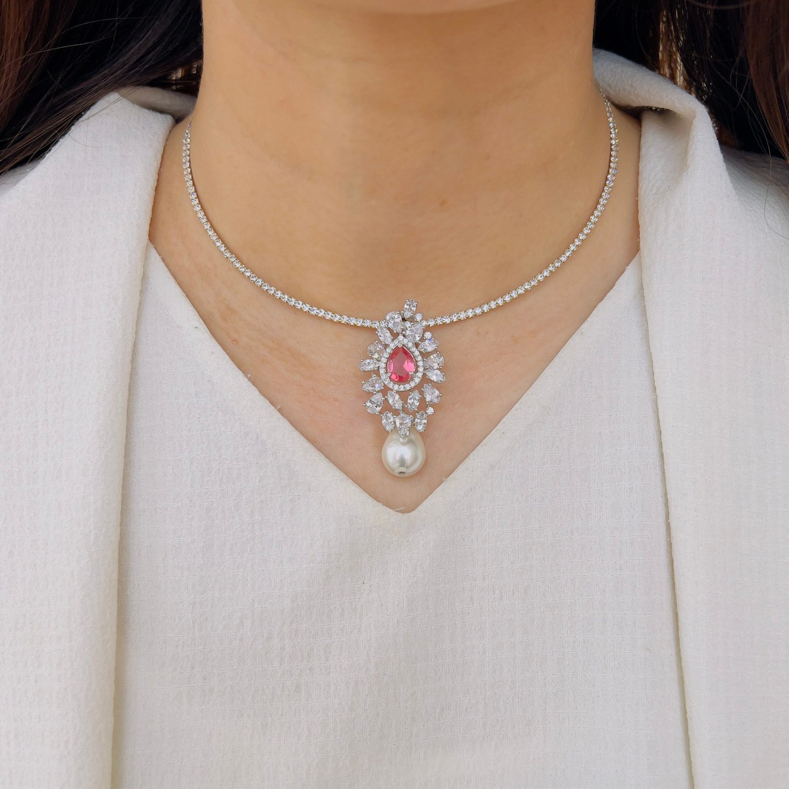 Sparkling Diamond Pendant Set with Matching Earrings