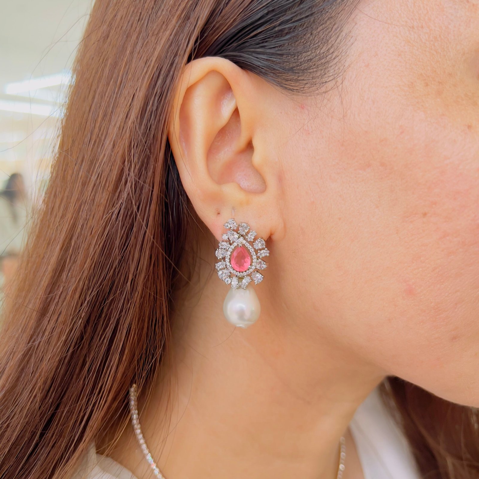 Sparkling Diamond Pendant Set with Matching Earrings - Image 3