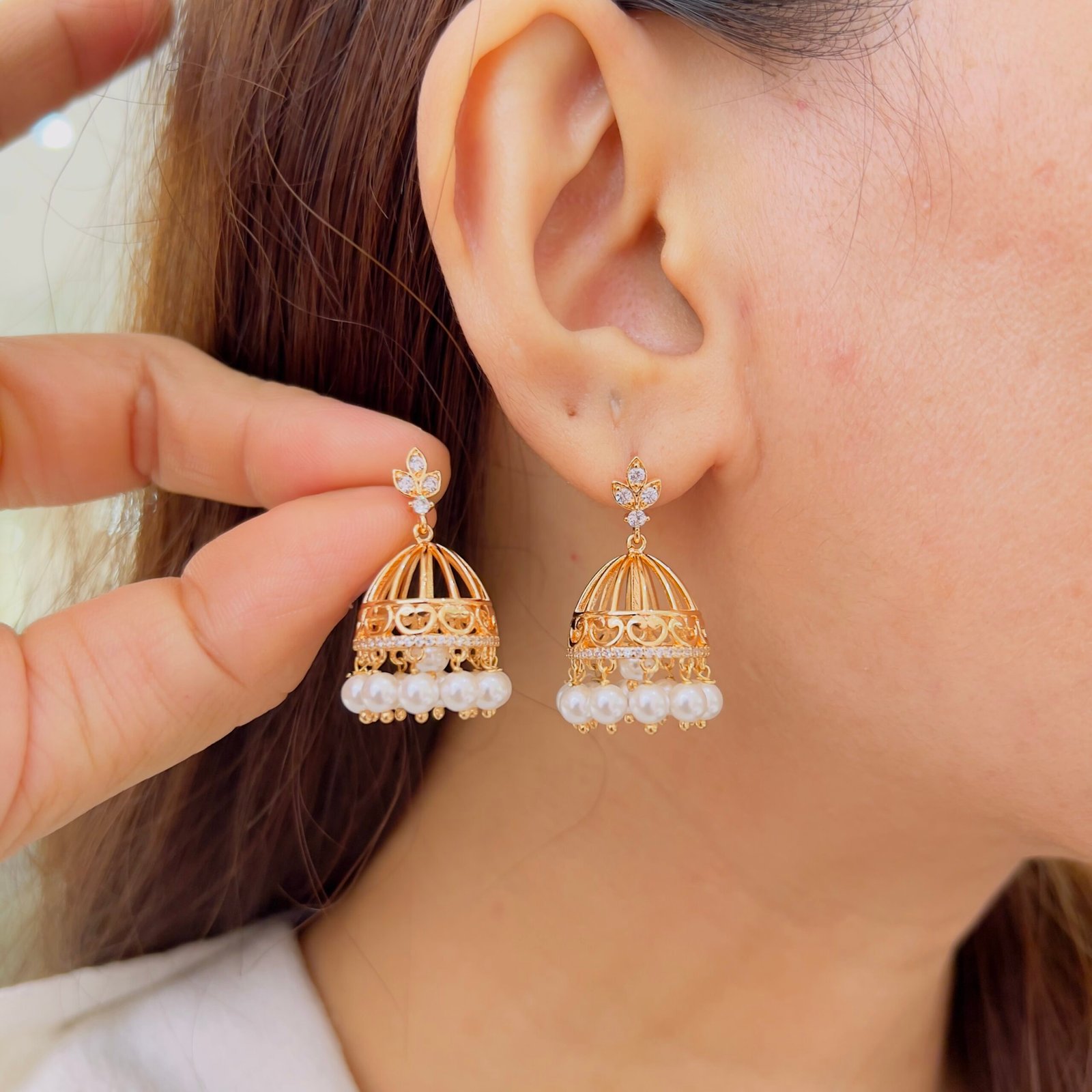 Pearl Dome Jhumka Earrings - Image 2