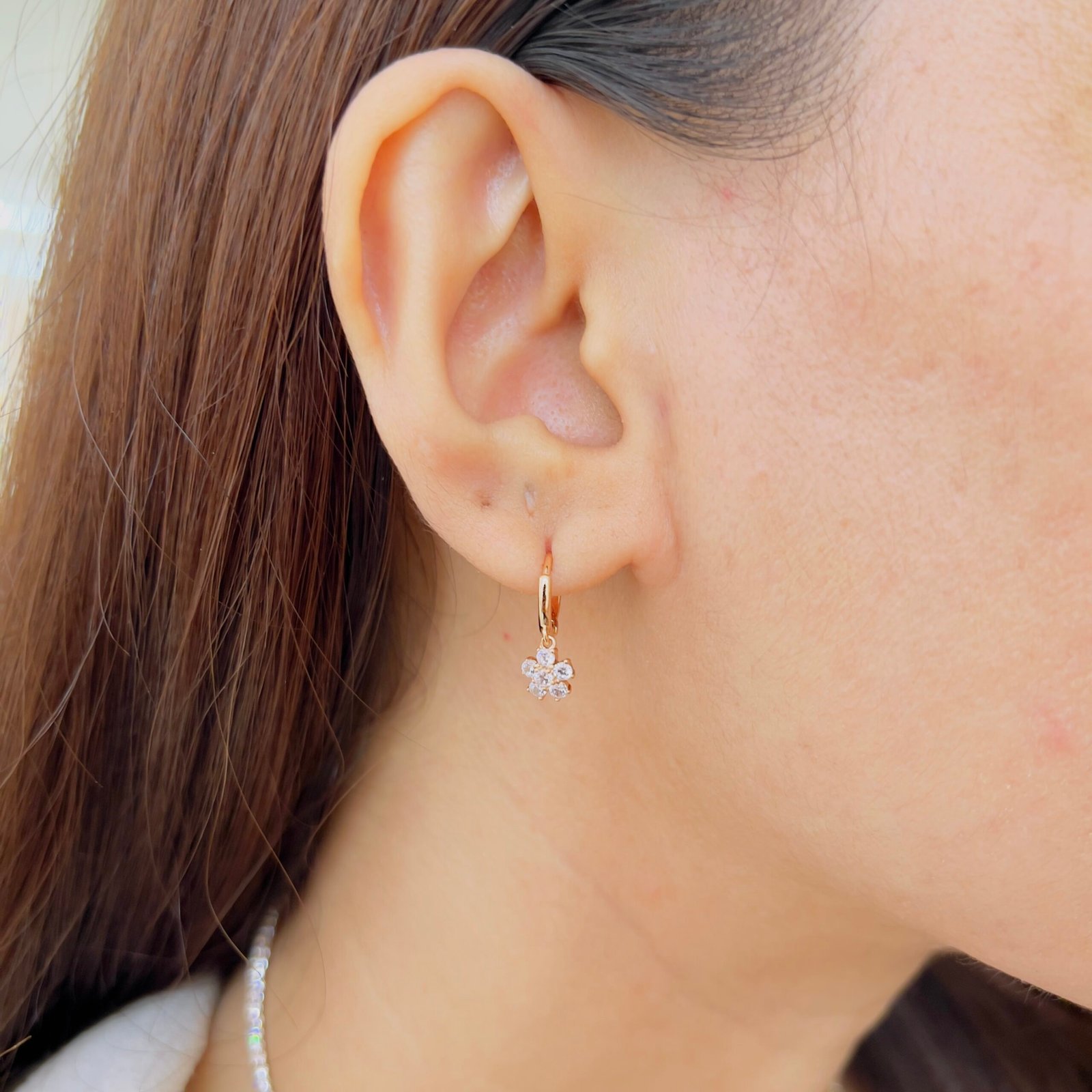Floral Diamond Drop Hoop Earrings