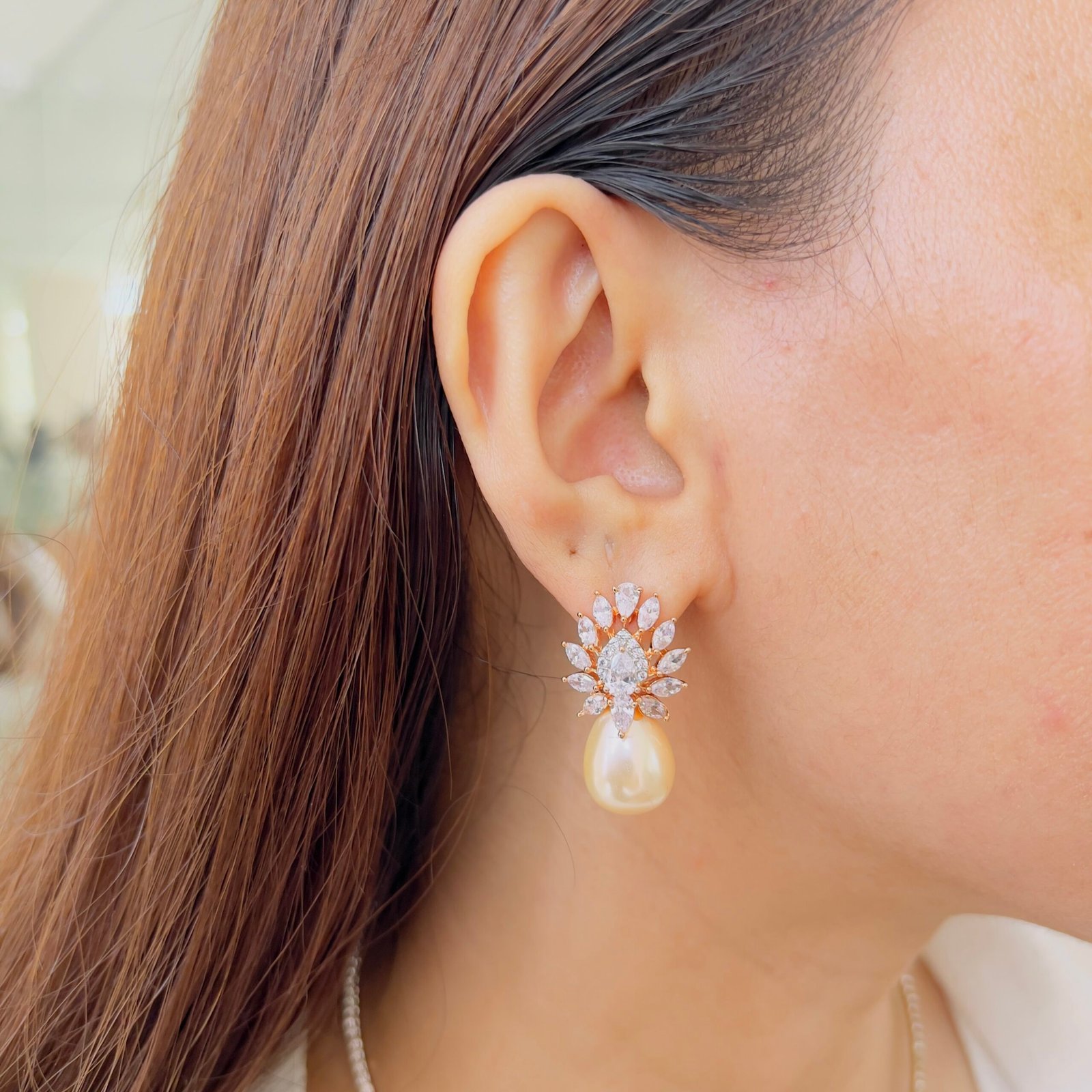 Luxury Diamond Stone & Pearl Drop Pendant Set - Image 3