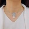 Diamond Stone Drop Pearl Pendant Set for Timeless Elegance