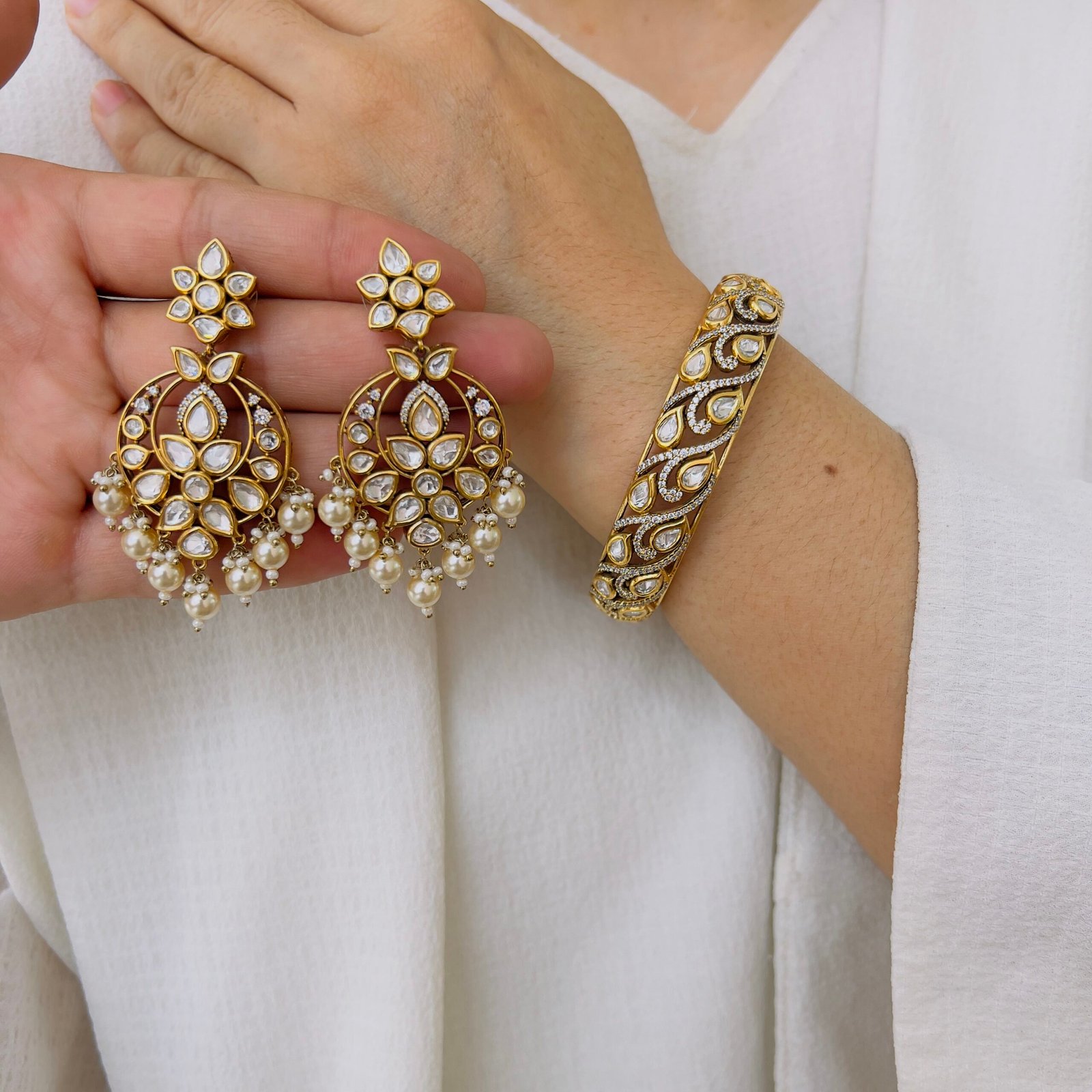 Pear Cut Victorian Earrings & Designer Victorian Bangle Set