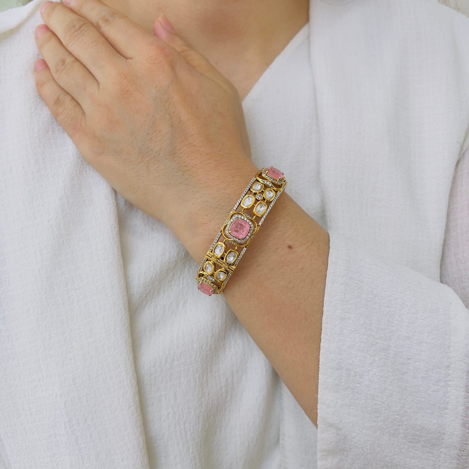 Blush Pink Victorian Earrings & Victorian Bangle Set - Image 2