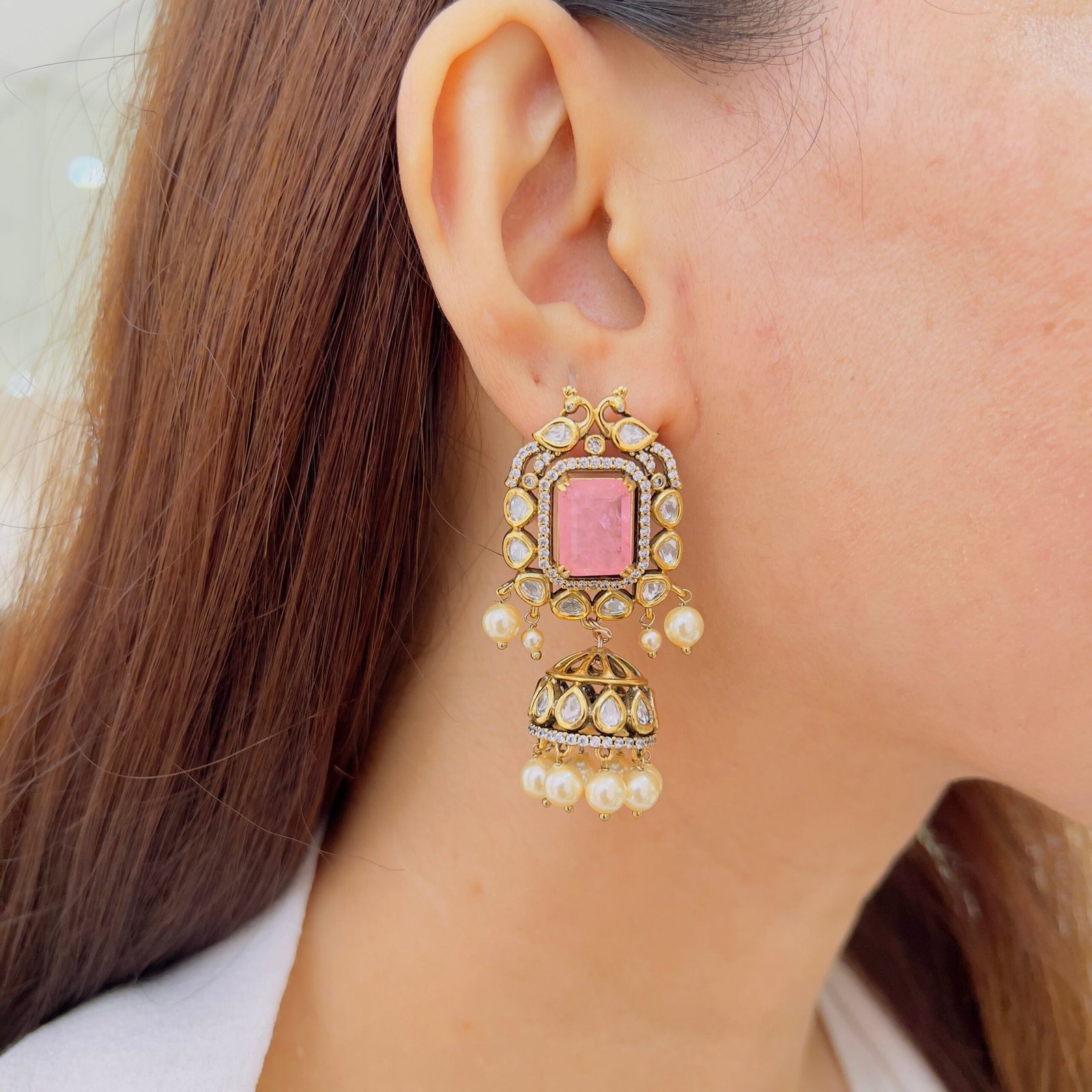 Blush Pink Victorian Earrings & Victorian Bangle Set - Image 3