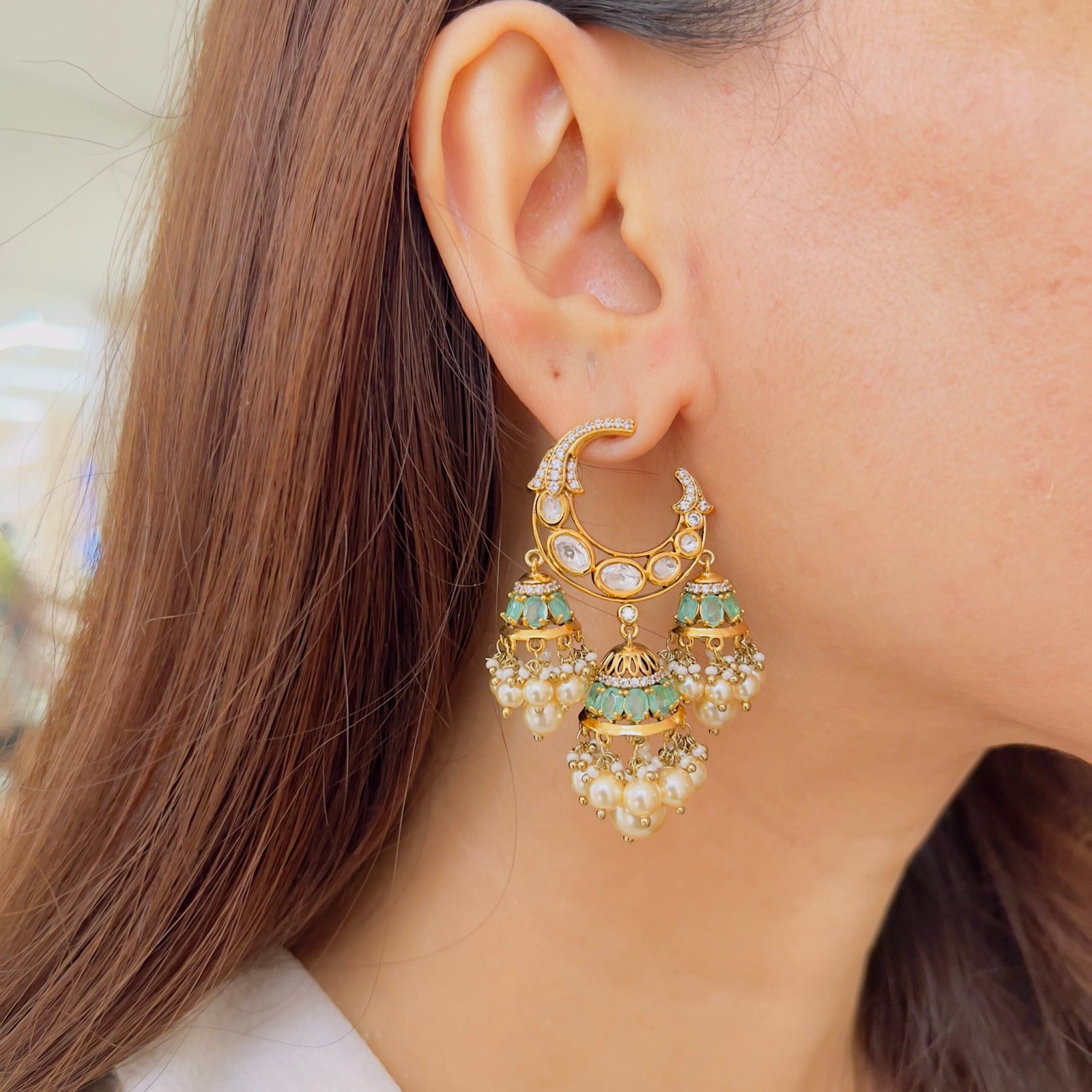Moon Jhumka Statement Earrings - Image 3