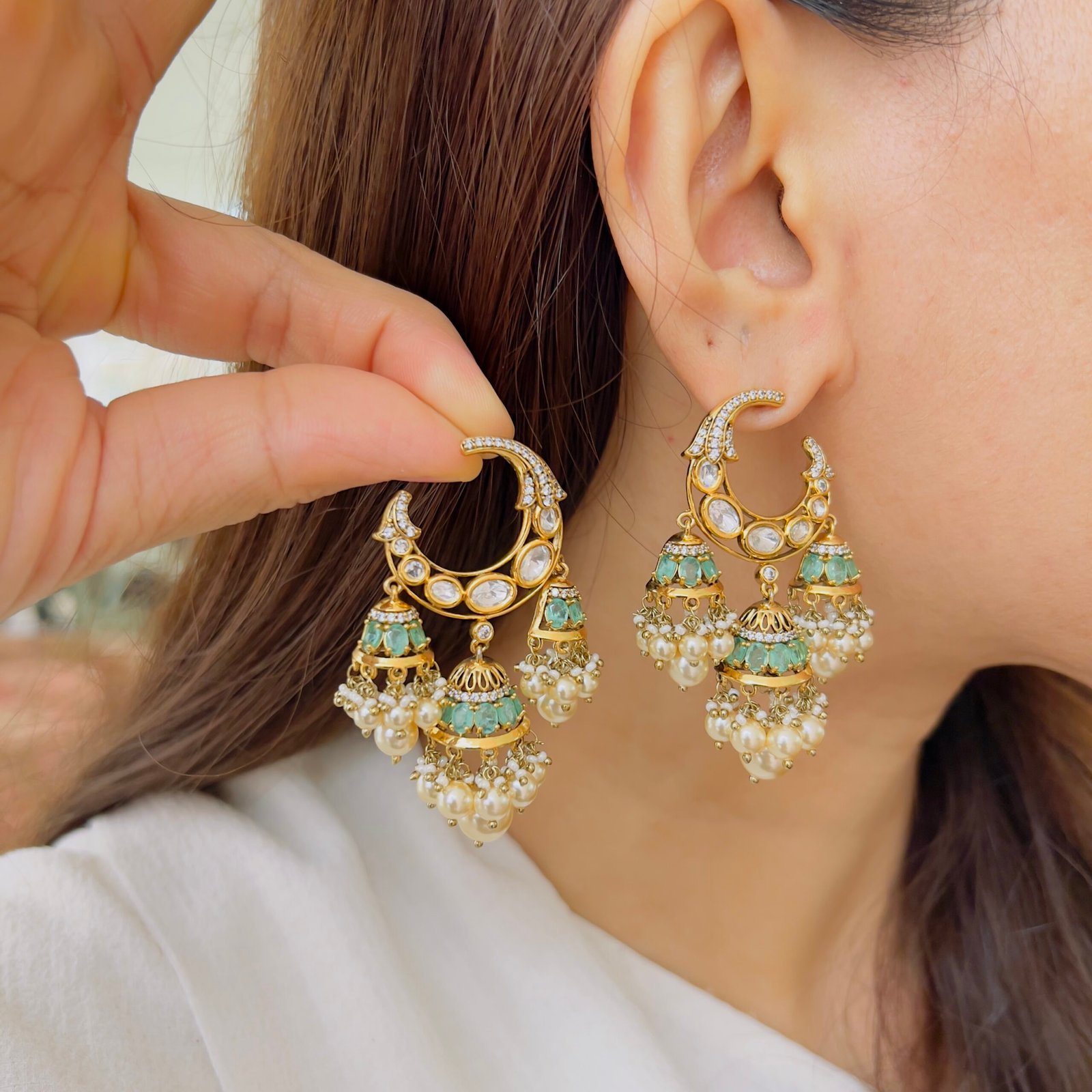 Moon Jhumka Statement Earrings - Image 4