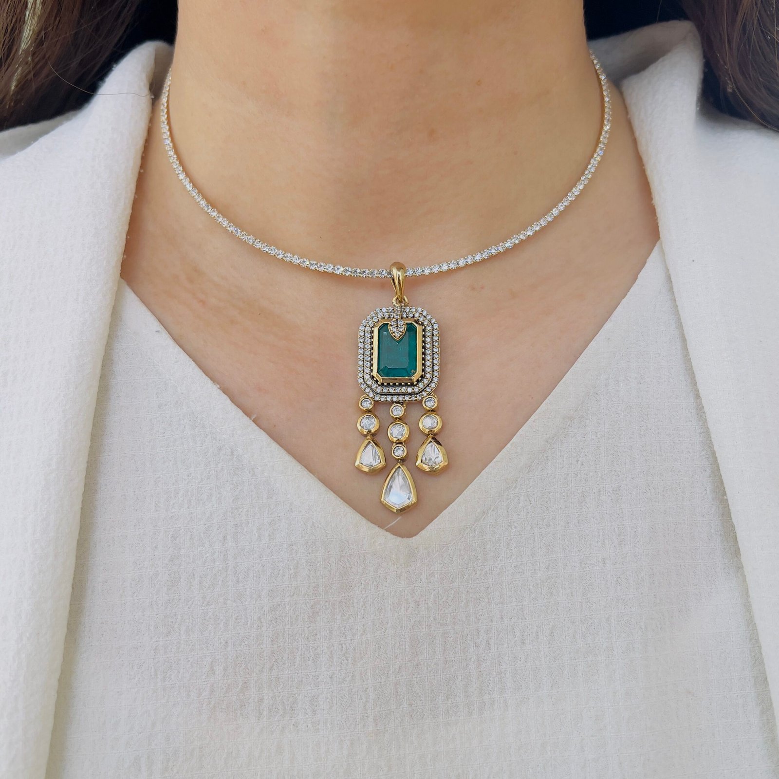 Royal Victorian Pendant Set with Emerald Stone