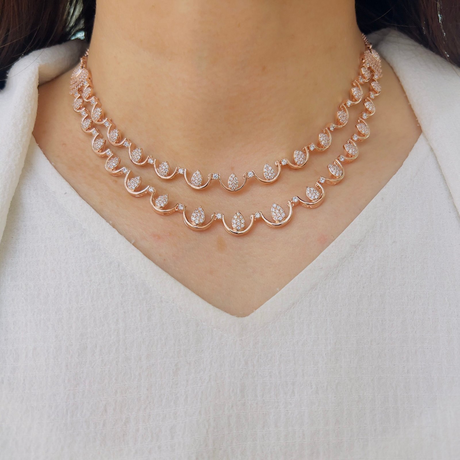 Elegant Double Layer Diamond Necklace Set - Image 5
