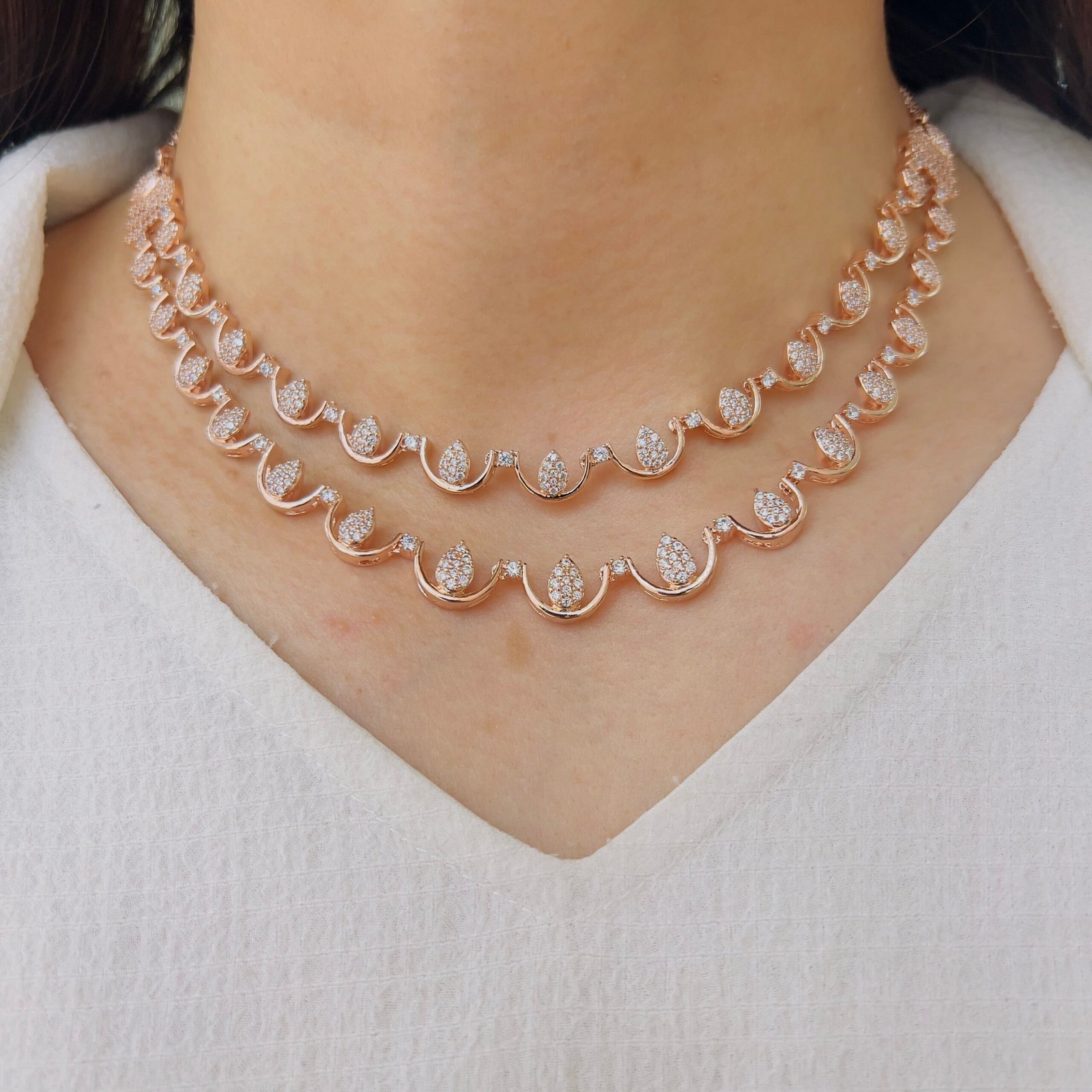 Elegant Double Layer Diamond Necklace Set - Image 8