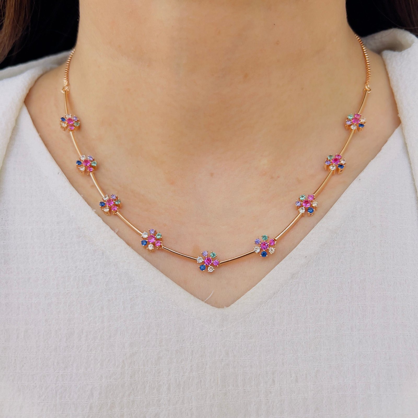 Rainbow Blossom Diamond Necklace Set - Image 4
