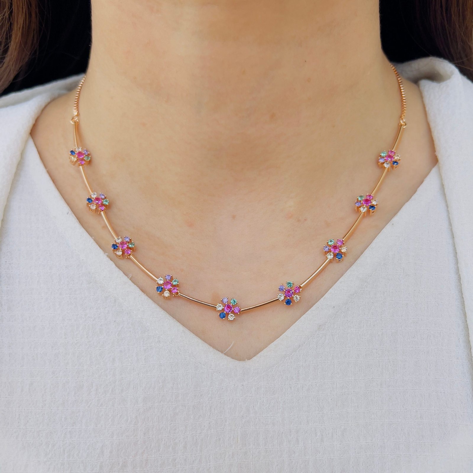 Rainbow Blossom Diamond Necklace Set