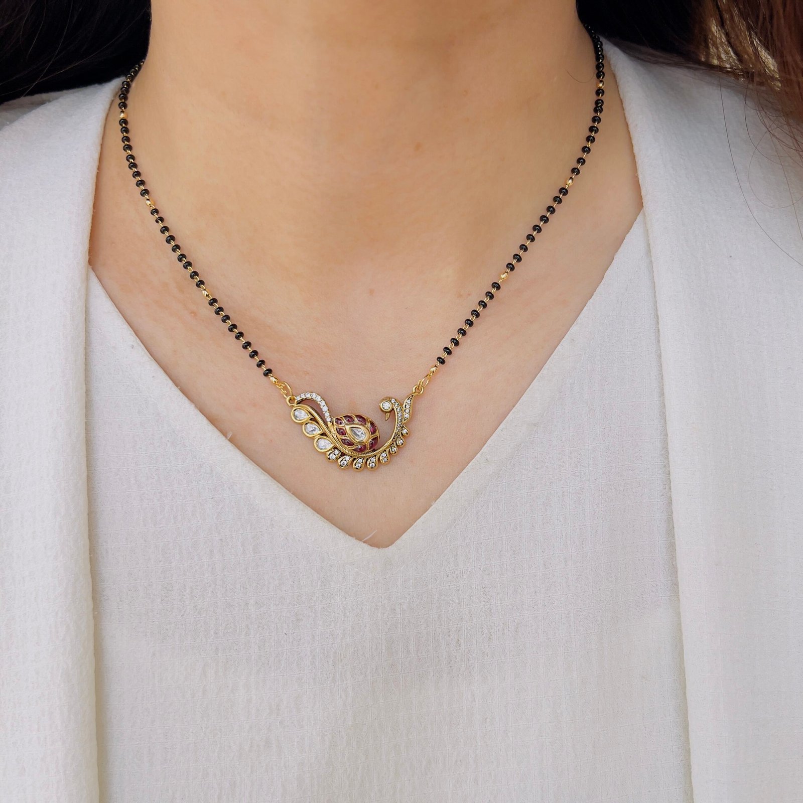 Peacock Grace Mangalsutra & Stud Set - Image 4