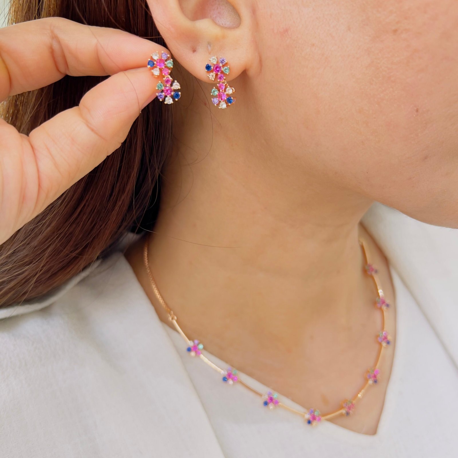 Rainbow Blossom Diamond Necklace Set - Image 2