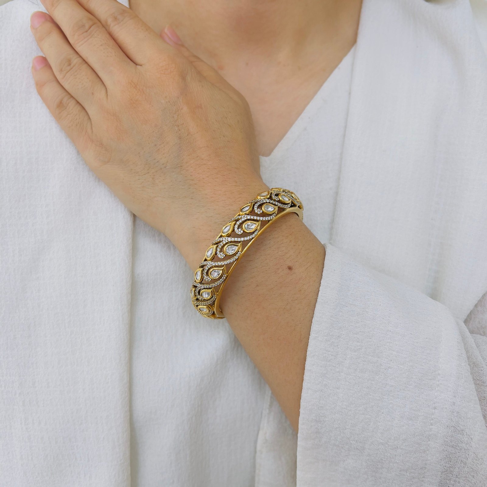 Pear Cut Victorian Earrings & Designer Victorian Bangle Set - Image 2