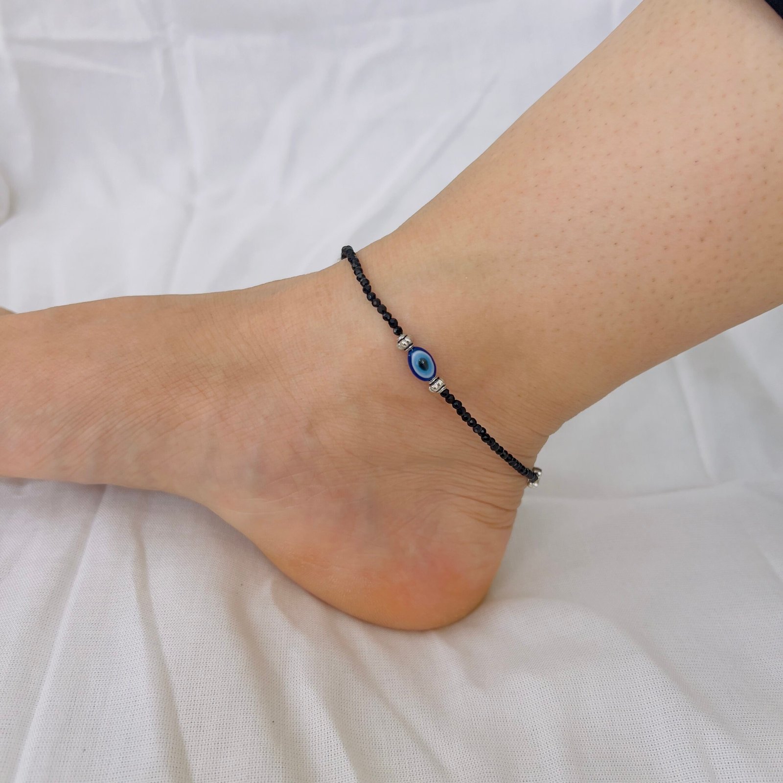 Minimal Black Beads Anklet with Sparkling Stones