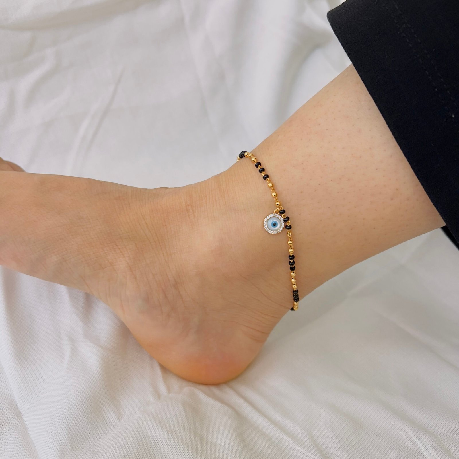 Modern Black Beads Anklet - Image 2