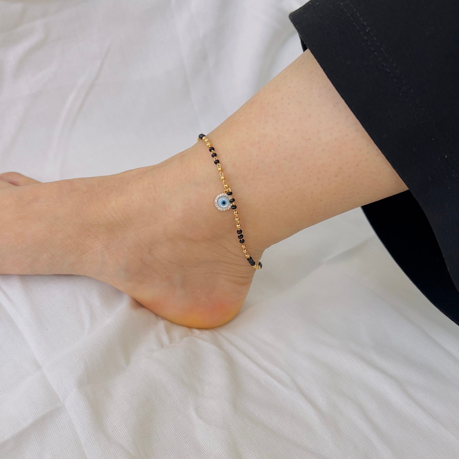 Modern Black Beads Anklet