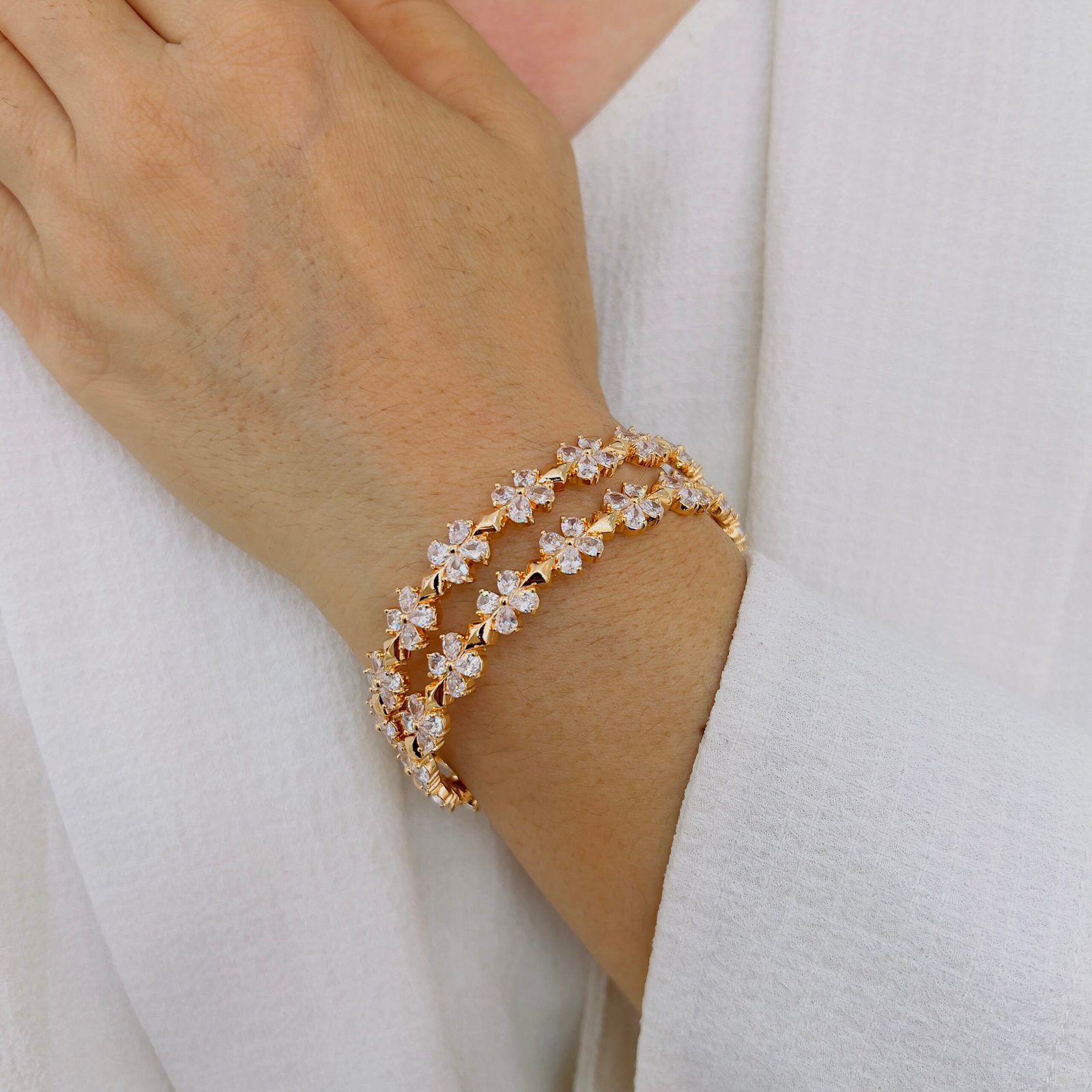 Floral Sparkle Diamond Bangle - Image 3
