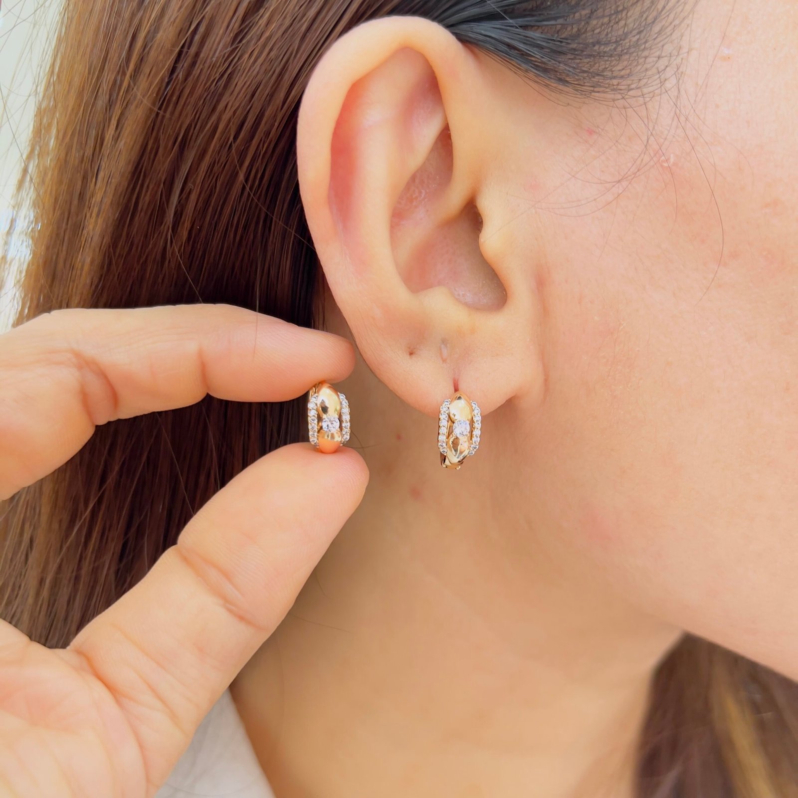 Halo Stud & Pavé Huggie Ear Set - Image 13