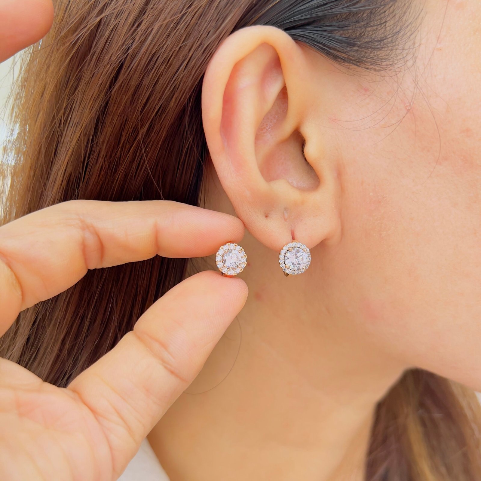 Halo Stud & Pavé Huggie Ear Set - Image 7
